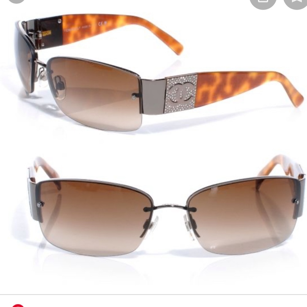 Authentic Chanel Tortoise & Crystal Sunglasses EUC With Quilted Case